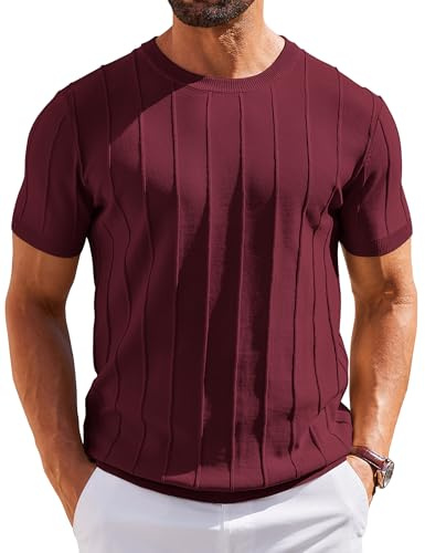 COOFANDY Tee Shirt Homme col Rond T-Shirt Tricoté à Manches Courtes Pull D'été à Rayures T Shirt Décontracté Shirt