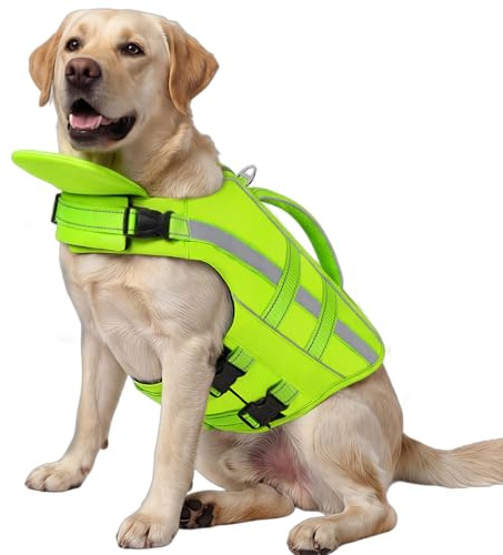 ASENKU Salvagente per Cani - Giubbotto Salvataggio Cane Taglia Piccola Media Grande, Gilet Galleggiante Sicurezza con Maniglia e Anelli D,per Nuoto Piscina Spiaggia Barca L