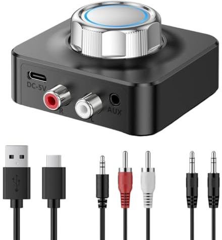 Ubric Bluetooth 5,0-mottagare för stereo, dubbel AUX-adapter med 3,5 mm jack ljudmottagare för högtalare, förstärkare och bilradio
