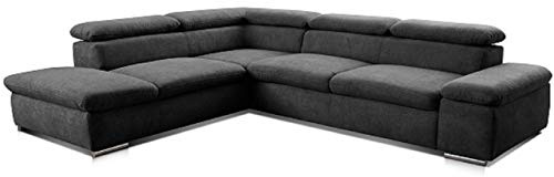 CAVADORE Divano angolare Alkatraz, grande divano a forma di L, con pouf sinistro e poggiatesta regolabili, design moderno, 274 x 66 x 228 cm, colore nero