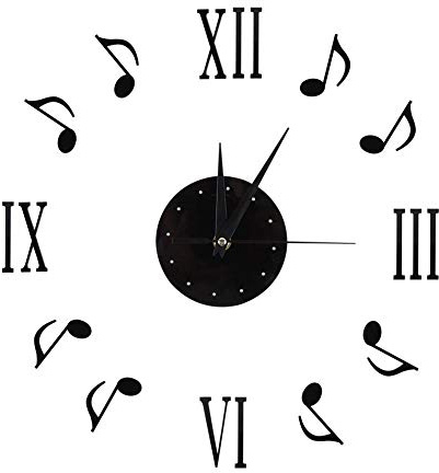 Fdit Orologio da Parete Musica, Orologio da Parete a Specchio con Note Musicali e Numeri Romani, 3D Stereo Adesivo da Parete Orologio Muto, Decorazione Fai Da Te per L'Ufficio Domestico