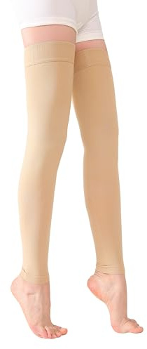 TOFLY® Medical Thigh High Compression Socks Footless for Women & Men, Opaque Support Hose, 15-20mmHg Graduated Compression Stockings with Silicone Band for Varicose Veins, Edema, DVT, 1 Pair Beige XL | Graduated Opaque Hose with Silicone Band for Varicose Veins, Edema & DVT, Breathable Fabric for Men, Women, Nurses, 1 Pair