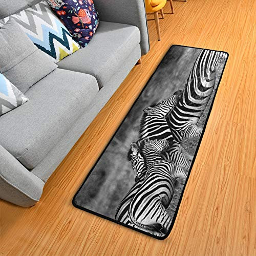 Mnsruu Rutschfester Läufer für Flur Wohnzimmer Afrikanischer Zebra Bodenmatte Küchenteppich Weicher Bereich Teppich Badteppich für Badezimmer Eingang, 2 x 6