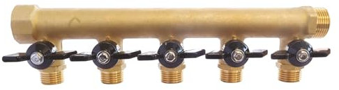 SOMATHERM FOR YOU, Collecteur laiton 5 départs avec mini-vannes 1/4 de tour, entrée femelle 20/27, sortie mâle 20/27, idéal pour installations sanitaires et chauffage