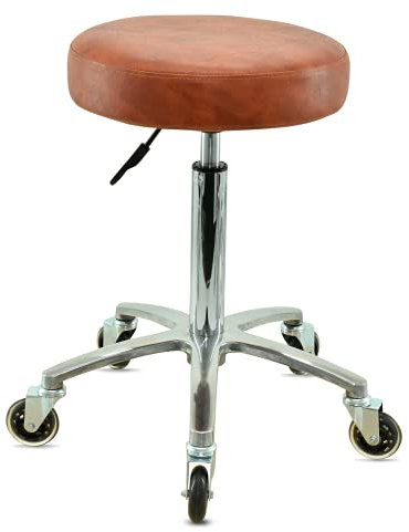 VAKON SALON - Premium Rollhocker Hellbraun höhenverstellbar von 55 bis 75 cm - Rundsitz- Drehhocker Arbeitshocker Praxishocker