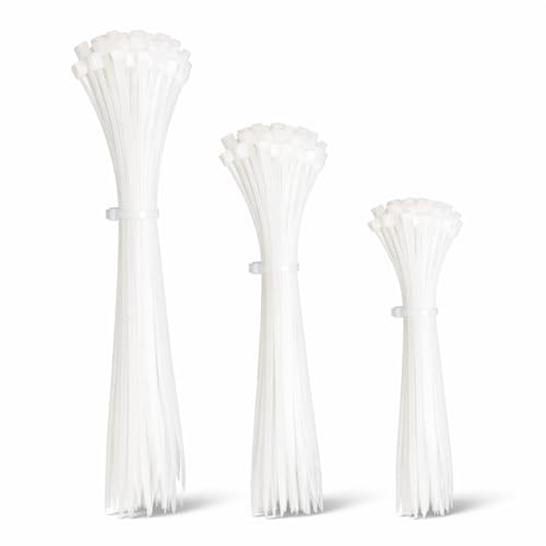 D.A.Y. Republic 100 White Zip Ties - Cable Ties Mixed Sizes | 10cm, 15cm, 20cm lengths, self locking, UV resistant, durable plastic, home, office, garden, DIY use
