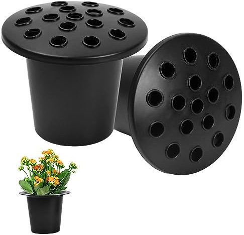 Hoxfly Lot de 2 Inserts pour Vase Funéraire Noir en Plastique, Pots de Fleurs pour Tombe Funéraires, Insertion de Pots de Fleurs Funéraires, Supports de Fleurs pour Cimetière, Tombe (13 x 10 cm)