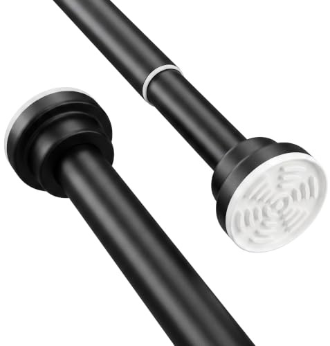 Extendable Shower Curtain Rail 55-85cm,Stainless Steel Shower Curtain Pole Curtain Tension Rod No Drilling Adjustable Shower Rail Telescopic Shower Pole for Bath,Closet,Wardrobe,Kitchen Black