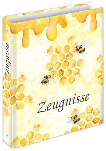 RNKVERLAG 46819 - Zeugnisringbuch Honey, für DIN A4 Formate, mit 4 Ring-Mechanik, Gelb, 1 Stück