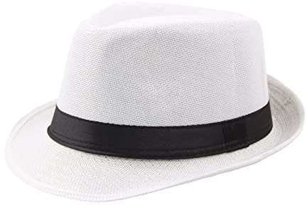 URTERYSER Sombrero Fedora de ala corta Fedora color liso playa verano sombrero de sol accesorio Ganster, Color blanco., 35.00 * 25.00 * 10.00CM