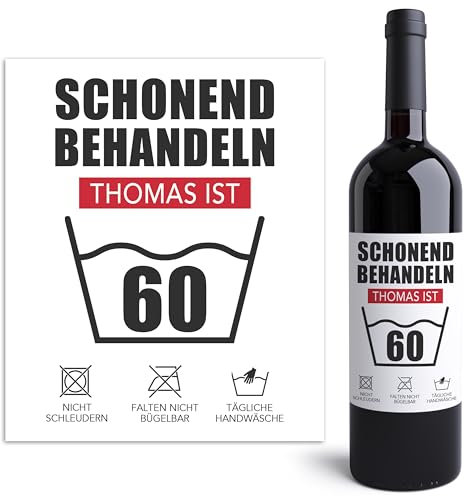 Weinetiketten personalisiert Schonend behandeln 60. Geburtstag Flaschenetiketten selbst gestalten Geburtstagsgeschenk Geschenk Wein Etiketten selbstklebend 2 Stück | 10x12 cm
