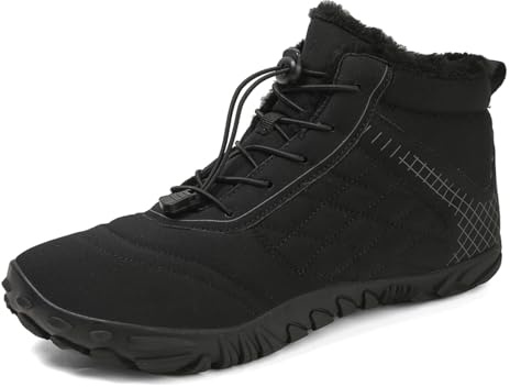 AONEGOLD Barefoot Hiking Boots Winter for Men Women Outdoor Waterproof Warm Fur Lined Boots Comfortable Slip On Trail Shoes(Black,37 EU)