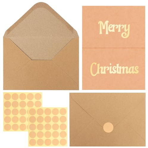 HIMOMO 50 Stück Braun Briefumschläge，Briefumschläge Kraftpapier Din C6 Mit Blanko Karten Und Selbstklebende Etiketten, Für Hochzeiten, Dankeskarten, Weihnachtskarten Einladungskarten