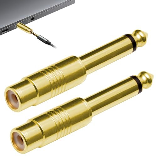 Greacesrio Adattatore Jack Stereo 6,35mm a RCA, 2 Pezzi Connettore Femmina RCA Mono Audio Placcato in Oro per Chitarra Elettrica, Amplificatore, Mixer