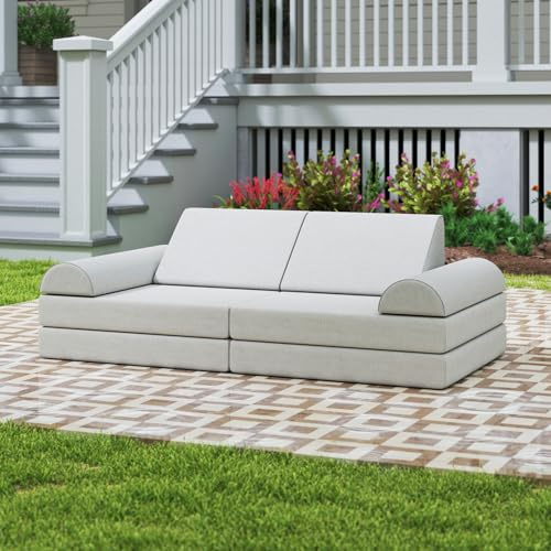 jela Kids Couch, Waterproof Kids Modular Sofa for Outdoor & Indoor, UV Resistant Child Sectional Sofa, Foam Play Couch Playhouse Play Set for Children Adults(Sand Beige)