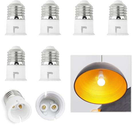 6 PCS E27 to B22 Lamp Socket Adapter Converter, Bayonet to Screw Bulb Adapter, Light Socket Adapter Bayonet Adapter for LED CFL Incandescent Bulbs, ES to BC Lamp Base Converter for Light Fixtures Safe