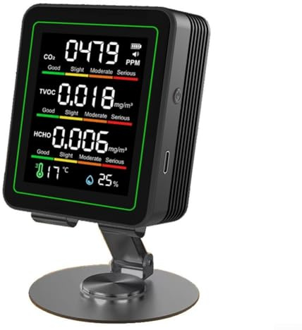 Detector de aire de dióxido de carbono con alertas codificadas por colores y batería de larga duración para la salud respiratoria (color negro)