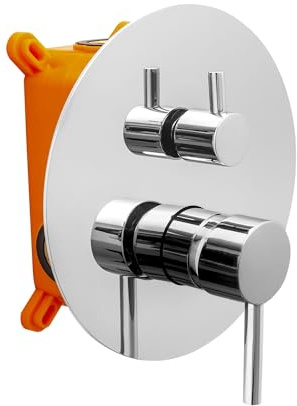 AQUARELAX ROUND miscelatore incasso rubinetto tondo bagno doccia incasso 2 uscite monoleva monocomando cromo tondo due uscite, interno muro, ottone cartuccia ceramica