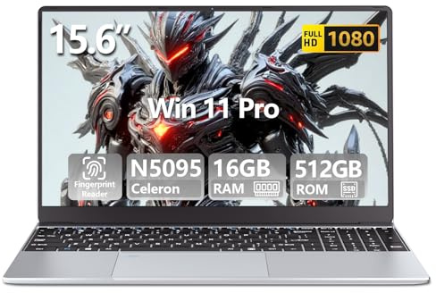 Ordenador Portátil 15,6 Pulgadas, PC Portátil Win 11 16GB RAM 512GB SSD, Laptop Celeron N5095 Gráficos UHD, Computadora Portatil 1920*1080 FHD Pantalla Teclado numérico retroiluminado/Touch ID USB 3.0