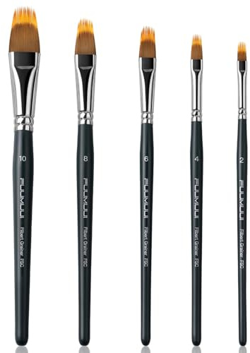 Fuumuui 5pcs Dual-Layer Synthetic Filbert Grainer Brush Set for Unique Texture Painting Perfect for Artists Acrylic, Watercolor and Oil
