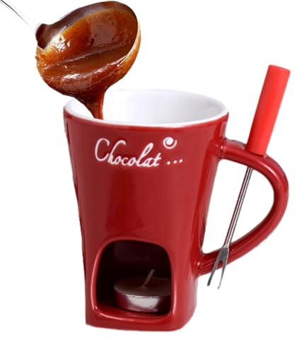Chokladfonduemugg, 130 ml smöruppvärmningskopp, keramisk chokladsmältmugg, multifunktionell smörvärmare med fonduegaffel för eftermiddagste, bufféer och små gruppbehandlingssessioner