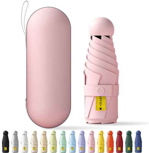 FWHFNB Ombrello Piccolo, Mini Ombrello Tascabile, Pieghevole Ombrello da Viaggio, Pioggia UV Protezione Sole, UPF 50+, Portatile Leggero Compatto, per Donne Uomini (Rosa)