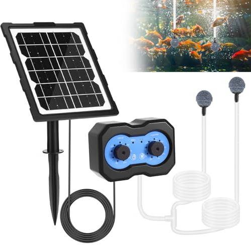 Bomba de oxígeno solar, 3 W, aireador solar para estanque, 2 modos de trabajo, bomba de oxígeno solar con batería de 2200 mAh, silenciosa y ajustable, bomba de aire para acuario, bomba de oxígeno para