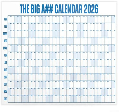 URPIZY Big A## 2026 väggkalender att torka av: Stor årsplanerare för målspårning med färgkodade markeringar, för Big A## Calendar Club (blå)