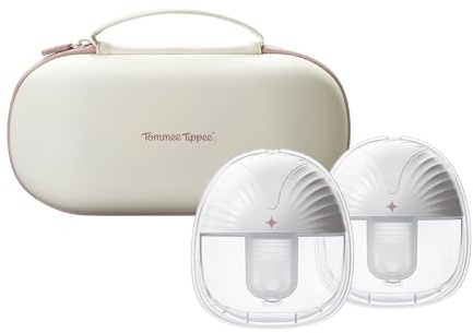 Tommee Tippee dubbel bärbar bröstpump, handsfree in-BH-design, 24 mm fläns + 5 insatser, 4 lägen och upp till 9 sugnivåer, tyst, lätt, resefodral och uppladdningsbar