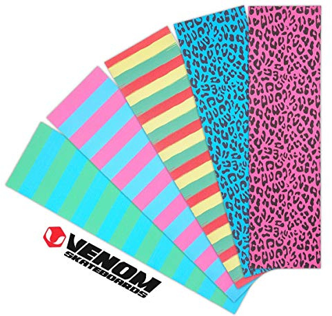 Venom Skateboards Griptape Pro Long Lasting Grip Tape for Skateboards 9 x 33 Skateboard Grip Tape - Skate Board Grip Tape For Skateboard Decks - Skateboard Accessories - Rasta Stripes