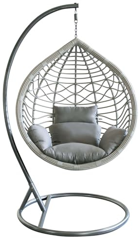 Milani Home - Sedia Sospesa Poltrona A Dondolo Intrecciato In Rattan Per Casa E Giardino Con Cuscino - Grigio