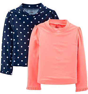 Simple Joys by Carter's Juego de 2 Camisetas de protección para niñas pequeñas y bebés, Rosa Coral/Azul Marino, 5 años