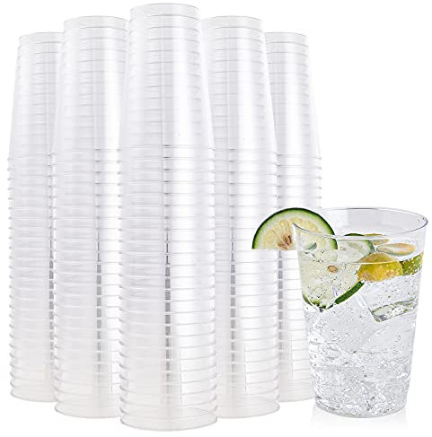 FOCUSLINE 200 Pack 12 oz Clear Plastic Cups, Disposable Cups Reusable Plastic Tumblers, Heavy-duty 12 Ounce Clear Cups Tumblers for Party, Thanksgiving, Halloween, Christmas