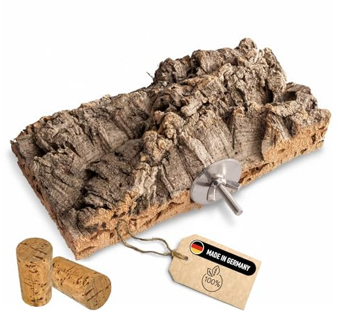 20 x 10cm Korksitzbrett für Wellensittich + 2 Knabberkorken aus der Korkrinde hitzebehandelt aus 100% Natur-Kork-Rinde Korkbrett für Ziervogel wie Nymphensittich- inkl. Befestigungsmaterial