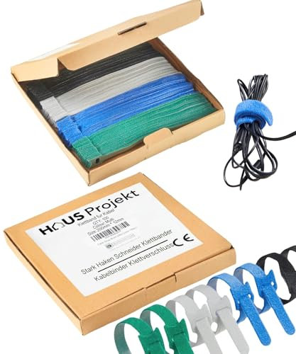 Haus Projeck Gancho y Bucle Bridas Cables Reutilizables, 100 x Multi Potente Organizador Cables, Sujeta Cable Jardín, Planta Cinta para Cables, Cable Management, Mobile Phone Cable Ties, 200x12