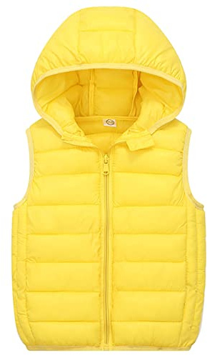 Cozomiz Enfants Hiver Gilets Bébé Garçons Filles Doudoune Veste Duvet Hiver Matelassé Manteau sans Manche Chaud 6-7 ans Jaune