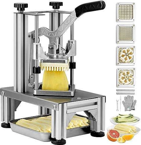 VEVOR Picadora manual cortador manual patatas fritas verduras frutas cuchillas de acero inoxidable de 1/4 3/8, picadora uso comercial cortador para palitos alimentos frutas verduras mango ergonómico