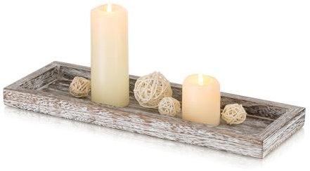 Romadedi Vassoio rettangolare in legno, decorativo, 38 cm, in legno, allungato, vintage, per candele, tavolo, centerpiece, decorazione da tavolo, casa, tavolino da caffè, cucina, soggiorno