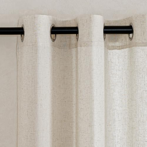 KGORGE Leinen Vorhänge Halbtransparent Schlafzimmer Gardinen mit Ösen Kurz