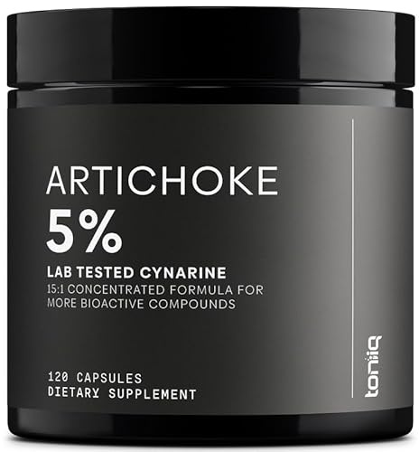Toniiq Artichoke Extract 15:1 – 1,200 mg per Serving, Including 60 mg Cynarin – 120 Vegan Capsules – Liver & Digestive Support – Lab Tested – Non-GMO