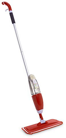 Floor Handheld Spray Mop Water Spraying Cleaner Flat Mop with Reusable Microfiber Pad Multi Mops with Refillable Bottle for Marble, Hardwood, Tile, Laminate, Ceramic Floors (Red)