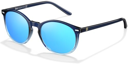 DUCO Retro polariserade damsolglasögon vintage UV400 skydd solglasögon lätta acetatram DC 1230, Blå ram Revo blå lins