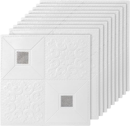 Holdfiturn 20PCS 35x35cm 3D Wall Panels Self Adhesive Wall Tiles Brick Wallpaper Tile Wallpaper for Living Room Bedroom Background Wall Decoration Sliver
