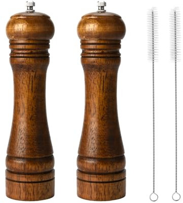 BINHAI macina sale e pepe, set macina pepe in legno kit macine manuali solido con forte smerigliatrici in ceramica regolabile 2 pezzi 8 pollici (I 2 Colori Vintage)