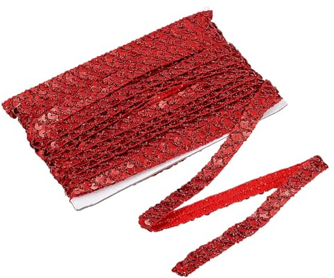 QUARKZMAN 14 Yardas Cinta de Adorno de Lentejuelas de 0.6 Pulgadas Trenza de Lentejuelas Gimp Cinta de Encaje con Cuentas Cinta de Paillette de Tela Franja Plana del Hogar Fiesta, Rojo Vino