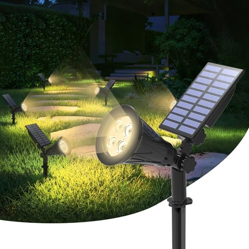 Spot Solaire, 4000K Blanc Chaud Spot Solaire d'Extérieur Etanche, 2 Modes LED Solaire Projecteur, Auto ON/Off Lampe Solaire Jardin, Éclairage de Sécurité pour Clôture, Patio, Allée, Garage-1 Pack