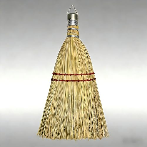 12 Inch Corn Handmade Broom Mini Whisk Made of Natural Corn Broom Straw with a Solid Metal Hang Design for Outdoor Car Porch Debris Dust Dirt Driveways Sidewalks Halloween