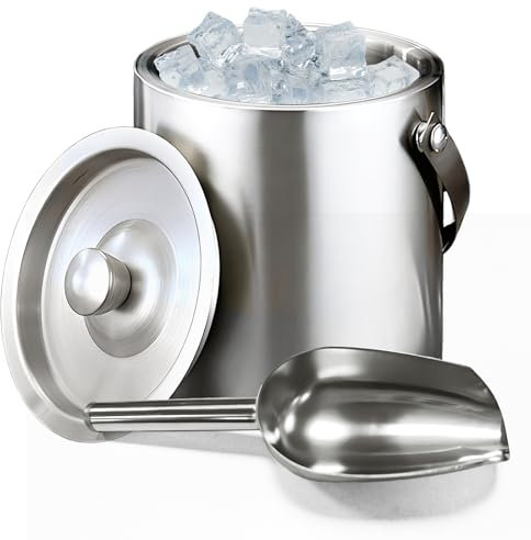 dellyy Secchiello Ghiaccio in Acciaio Inossidabile con Paletta per Ghiaccio, Vaschetta per Cubetti di Ghiaccio. Adatto per Esterni, Feste, Festival, Campeggio e altre Occasioni
