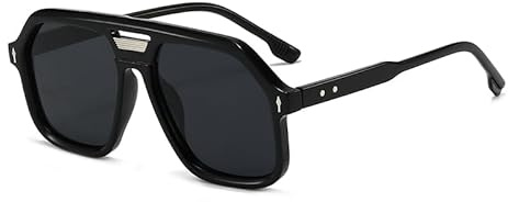 Long Keeper Retro Gafas de Sol Piloto para Hombre Mujer Gafas de Sol Cuadradas Oversize Vintage Retro Marco Cuadrado Gafas de Piloto Vintage Protección UV400 (Negro Negro)
