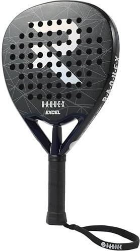 Raquex Excel Padel Racket - Black or White - 12K Carbon Frame, British Design, Reactive ImpactCore EVA 15 Foam, Tear Drop Shape, Twin Tube System for Durability - with Wrist Strap (Black)
